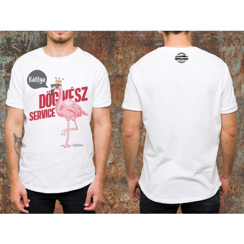 Rózsaszín flamingó környakas póló-fehér